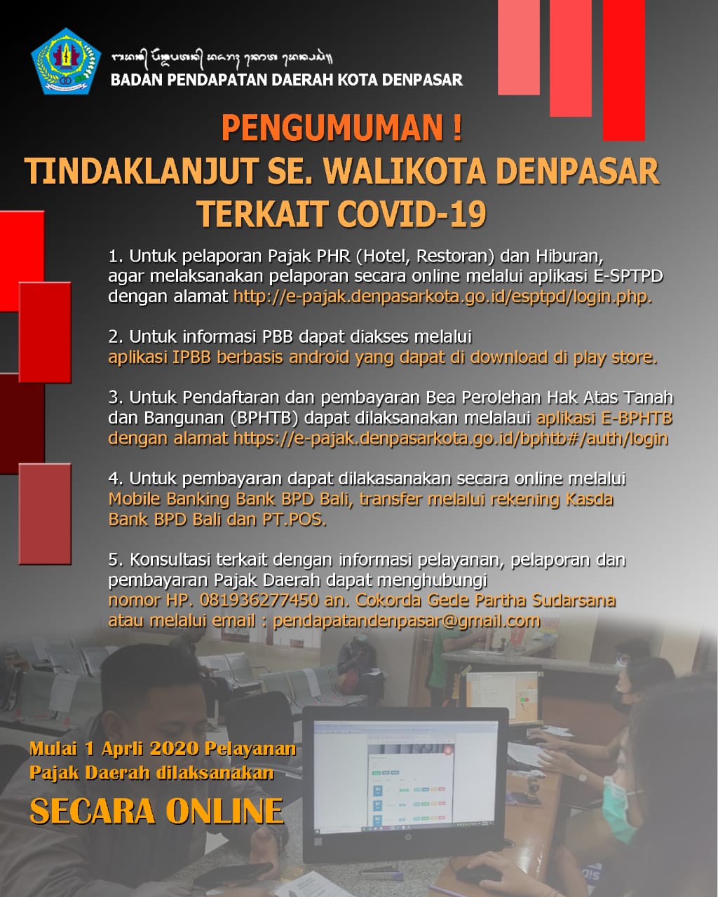 PENGUMUMAN WALIKOTA TERKAIT SE. WALIKOTA DENPASAR TERKAIT COVID 19