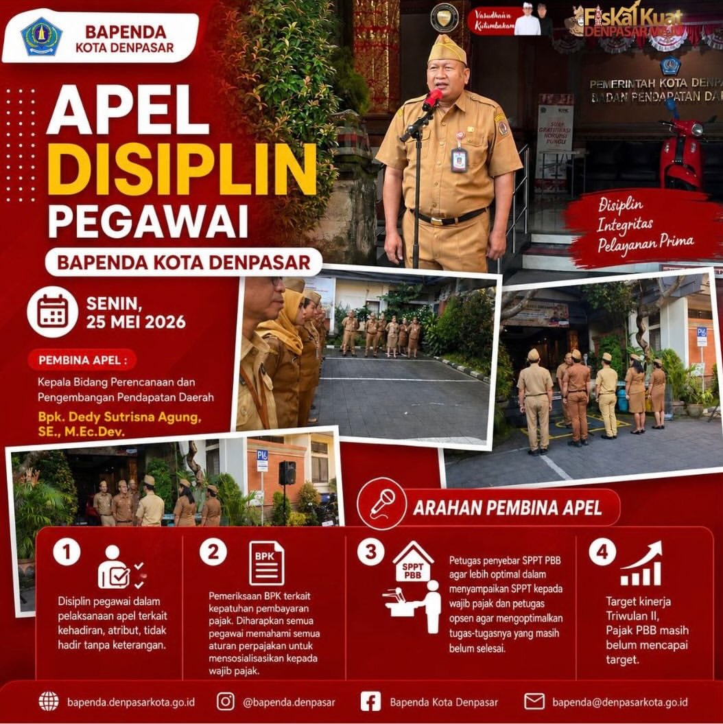 Apel Disiplin Pegawai Badan Pendapatan Daerah Kota Denpasar pada Senin, 25 Mei 2026.